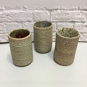 Jingdezhen China Ribbed Ceramic Stoneware Tumblers Set Of Three - B330